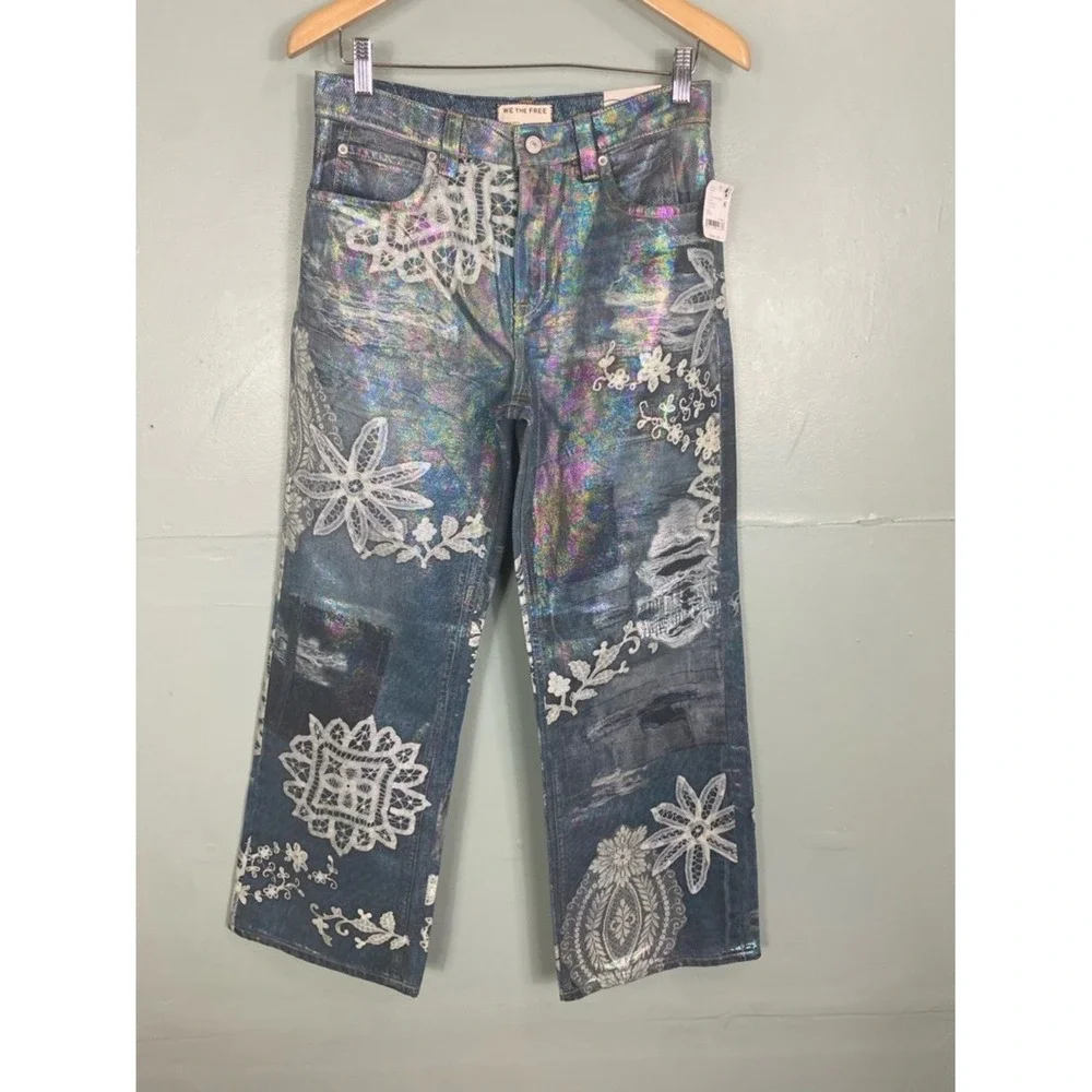 Free People Tinsley Printed High Rise‎ Illusions Jeans Floral Sz 27